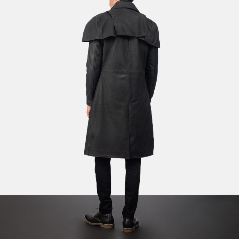Mens Classic Distressed Black Leather Duster4416-4-1557052867004